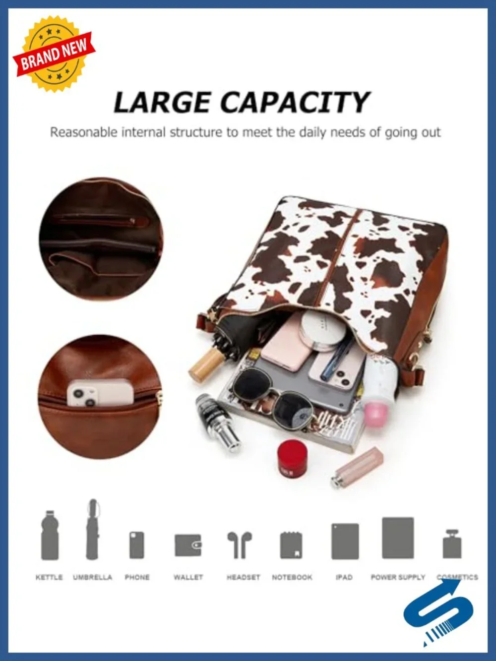 Cow Print Tote Handbag Set with Wallet Crossbody High Capacity PU Leather